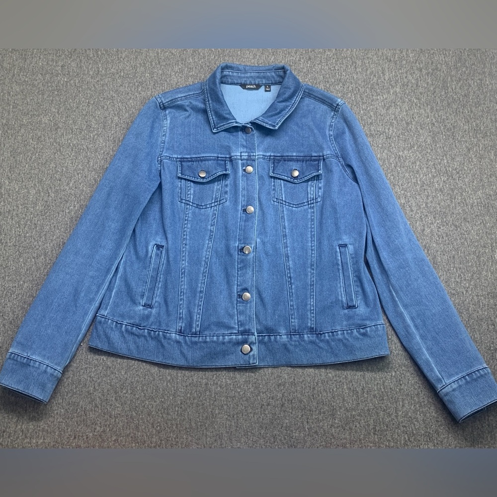 Peach Denim Long Sleeve Shirt Light Stretch Casual Travel - Size L
